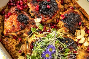 Sweet and Sunny Saffron Chicken and Rice Bake