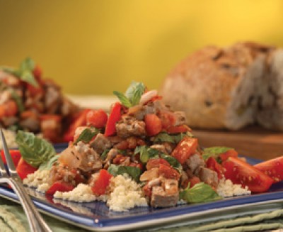 Caraway Crusted pork Tenderloin with Fresh Tomatoes and Onions