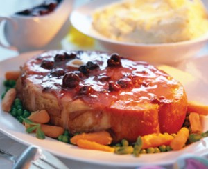 Baked Ham Slice with Cherry Sauce