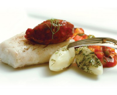 Roasted Cod with Warm Tomato Dill “Jam”