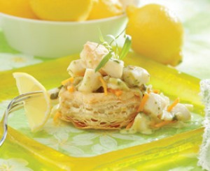 Sautéed Scallops and Vegetables in Puff Pastry Shells