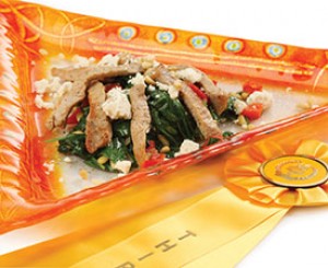 Hot Spinach Salad with Pork Strips