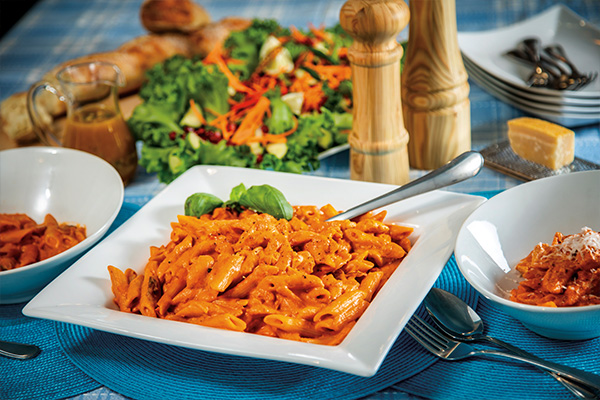 European inspired cheesy chicken pasta;  a one pot wonder