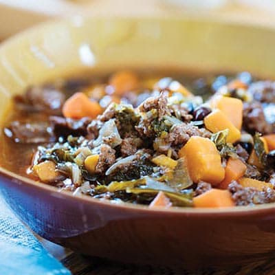 Italian Sausage, Sweet Potato, Kale and Black Bean Soup