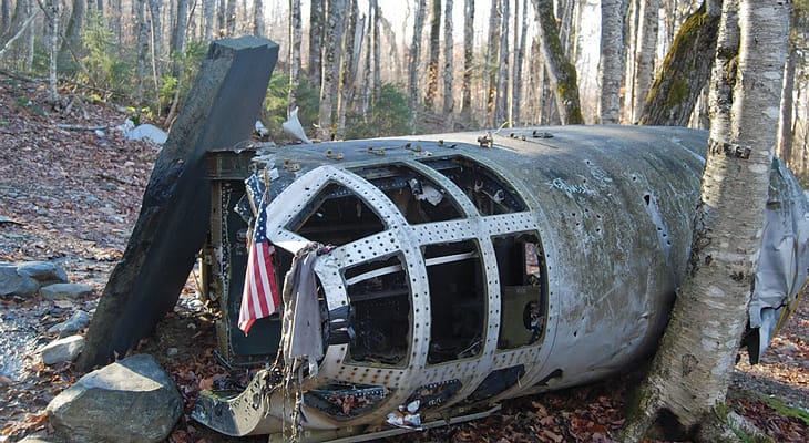 Elephant Mountain was the site of a B-52 bomber crash in 1963; the wreckage remains as a memorial to those who died.