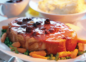 Baked Ham Slice with Cherry Sauce